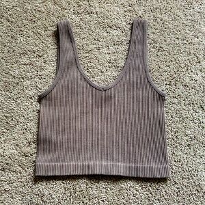 The Workshop • Washed Brown Seamless Ribbed Cropped Tank